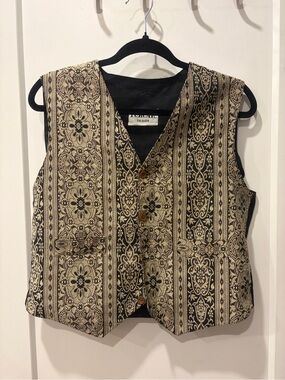 Vintage Ornate Black and Gold Patterned Vest